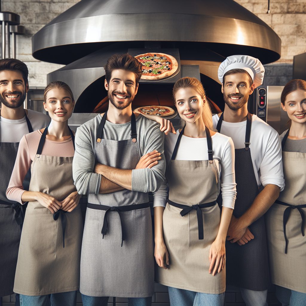 Professional restaurant team in kitchen with traditional cooking equipment